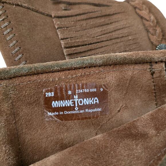 Minnetonka Ankle Boots 8 Brown Suede Leather Fringe High Top Back Zip Booties - Picture 9 of 10